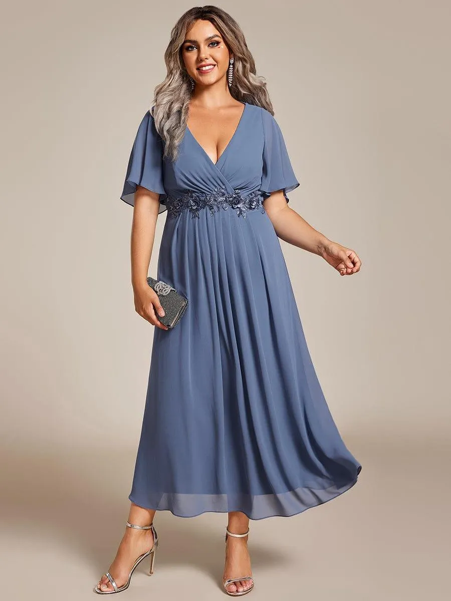 Short Sleeve V Neck Knee Length Mother of the Bride Dress