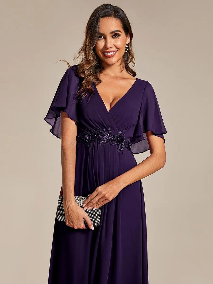 Short Sleeve V Neck Knee Length Mother of the Bride Dress