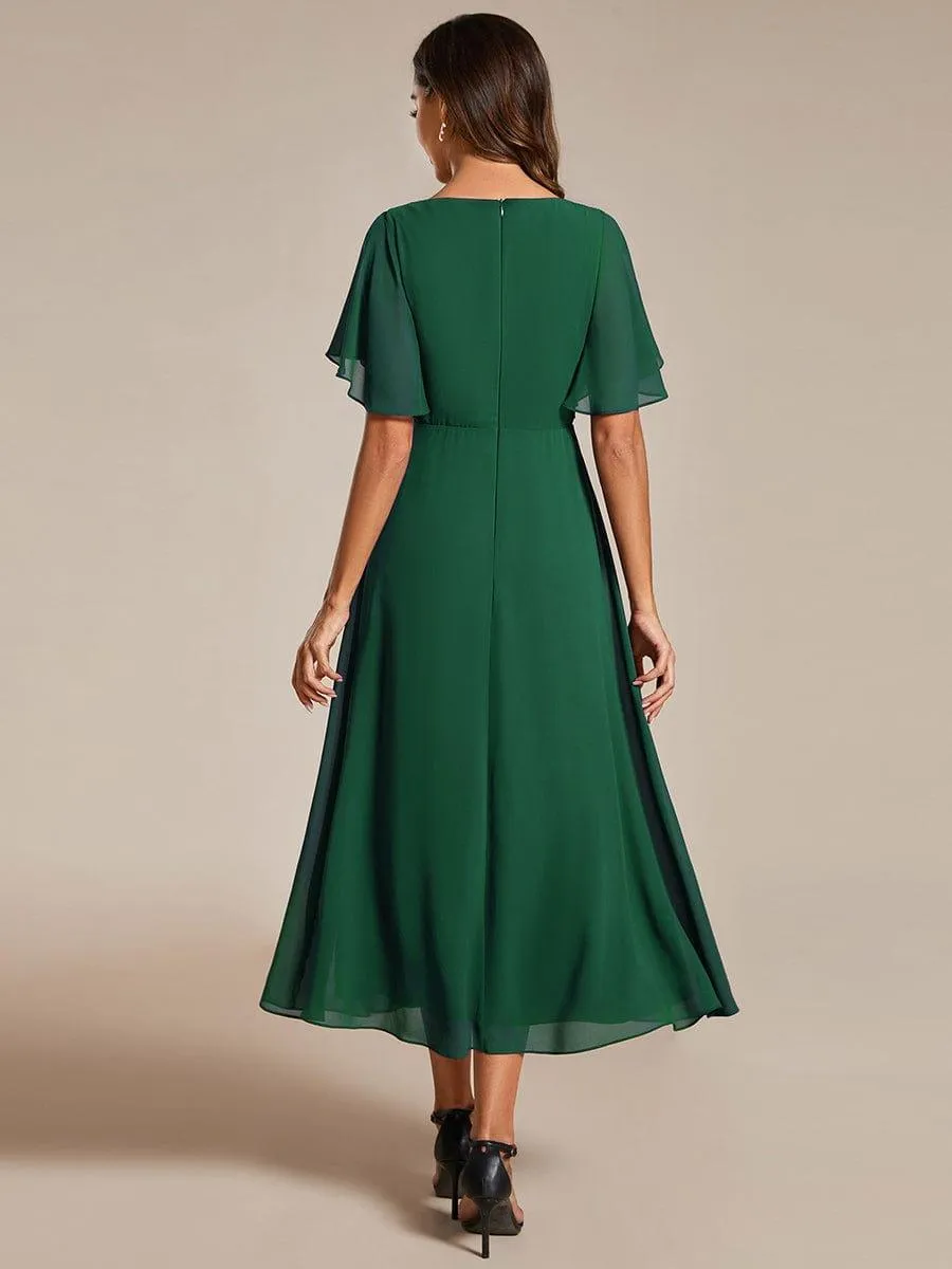 Short Sleeve V Neck Knee Length Mother of the Bride Dress