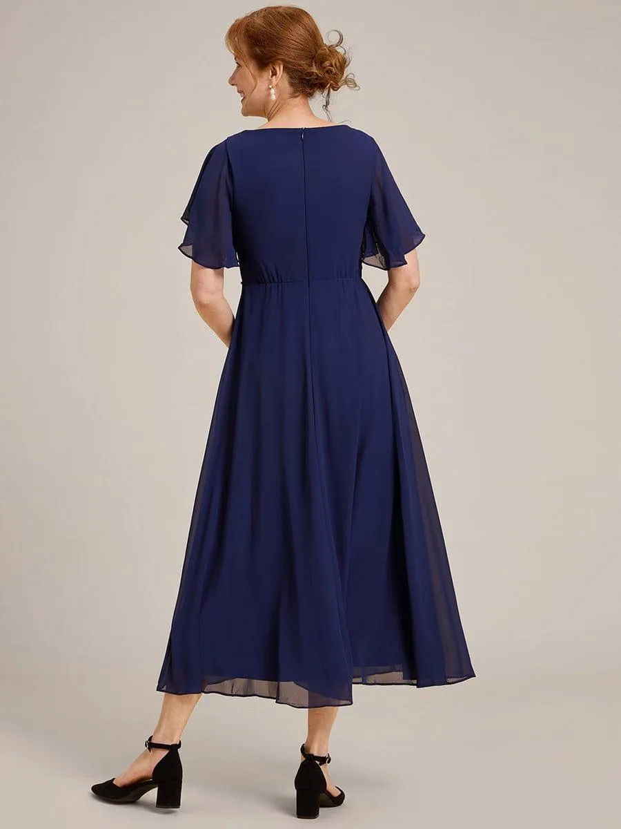 Short Sleeve V Neck Knee Length Mother of the Bride Dress