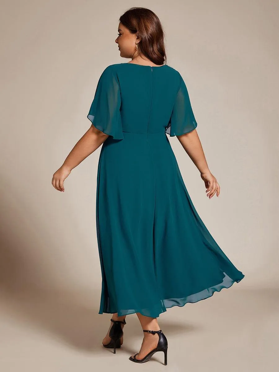 Short Sleeve V Neck Knee Length Mother of the Bride Dress