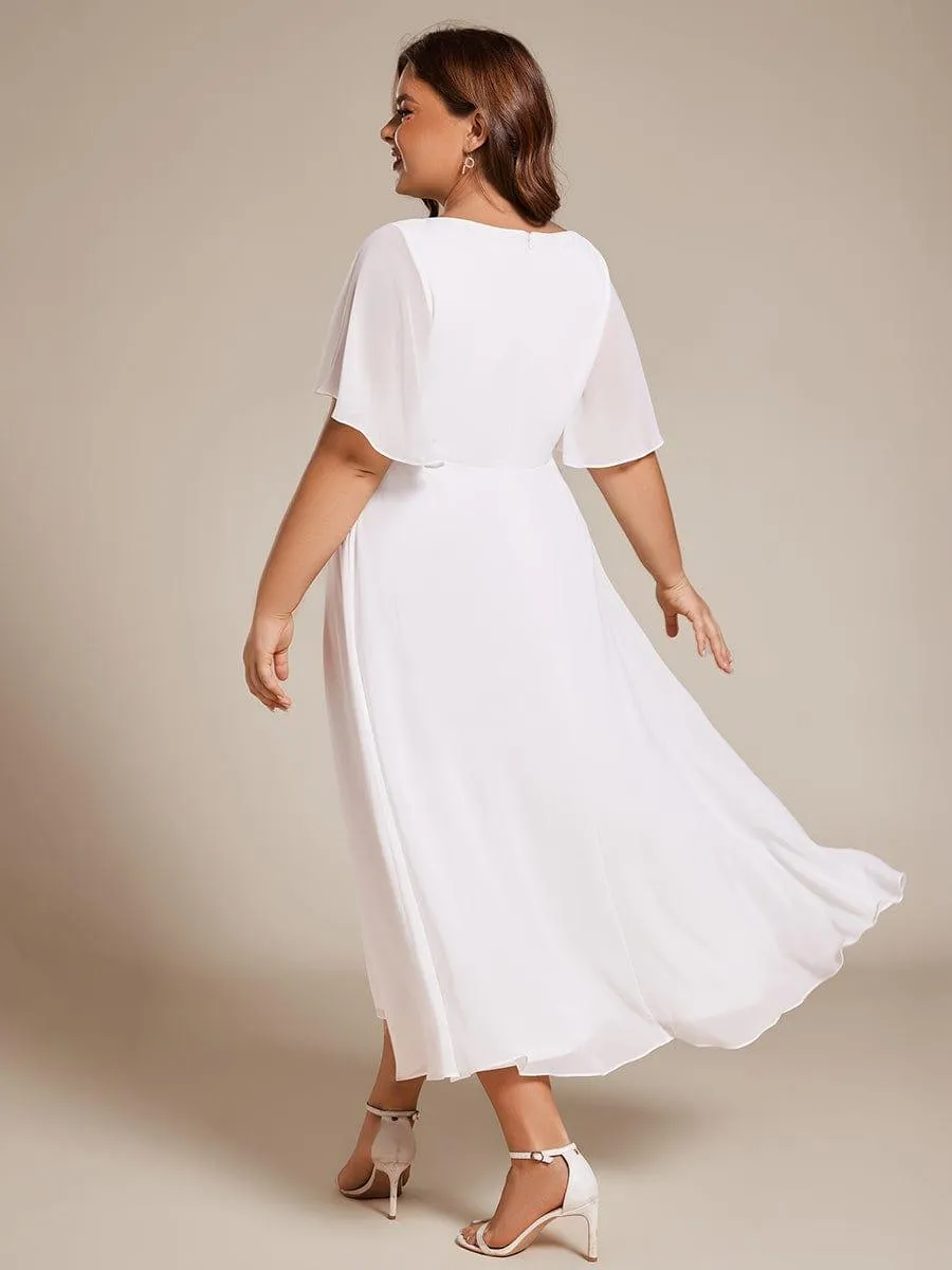 Short Sleeve V Neck Knee Length Mother of the Bride Dress