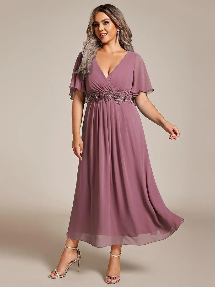 Short Sleeve V Neck Knee Length Mother of the Bride Dress