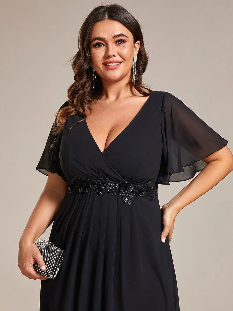Short Sleeve V Neck Knee Length Mother of the Bride Dress