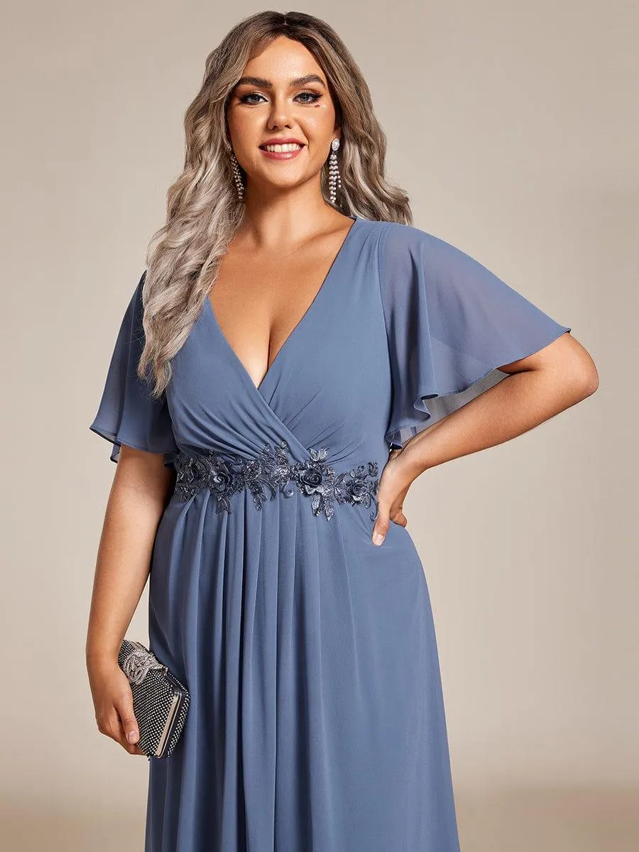 Short Sleeve V Neck Knee Length Mother of the Bride Dress