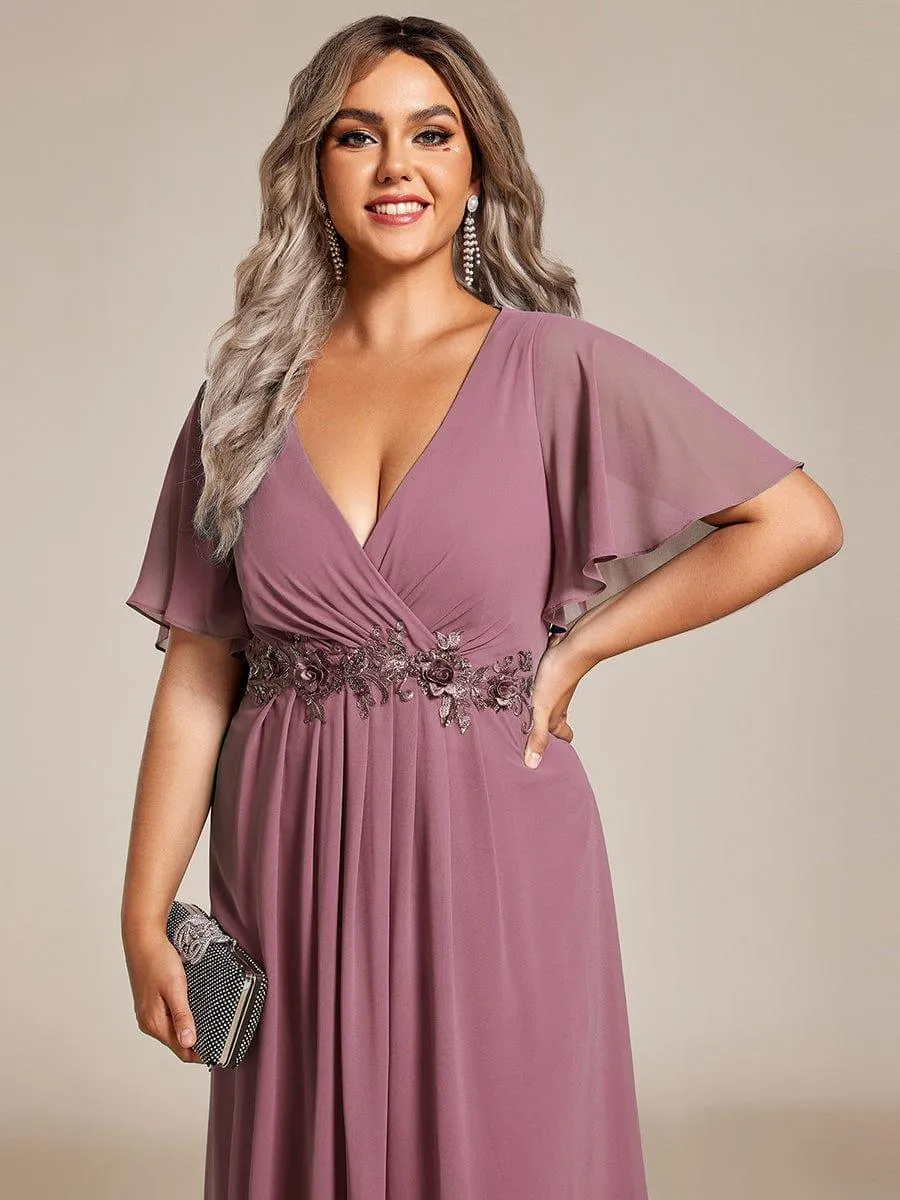 Short Sleeve V Neck Knee Length Mother of the Bride Dress