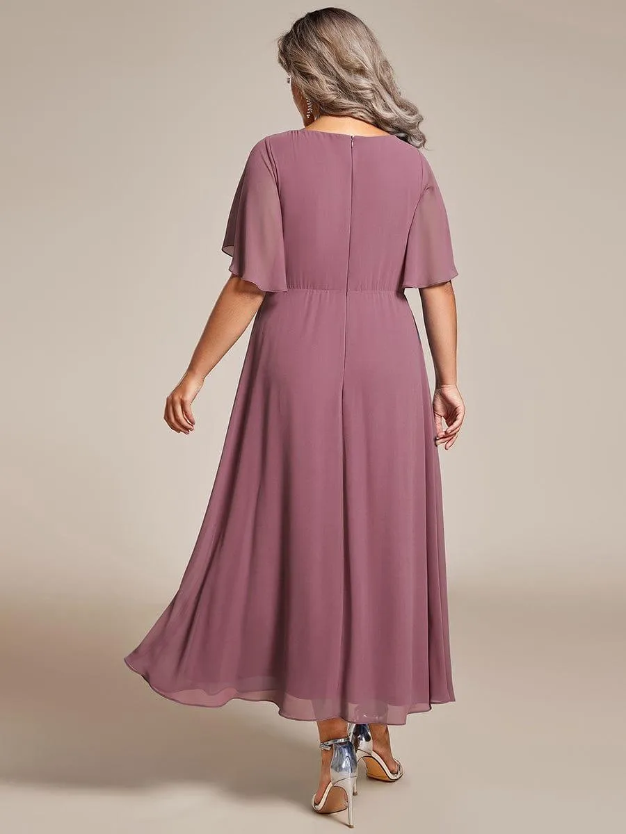 Short Sleeve V Neck Knee Length Mother of the Bride Dress