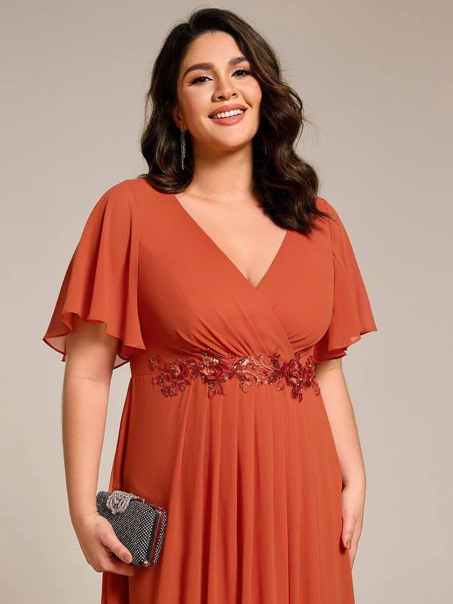 Short Sleeve V Neck Knee Length Mother of the Bride Dress
