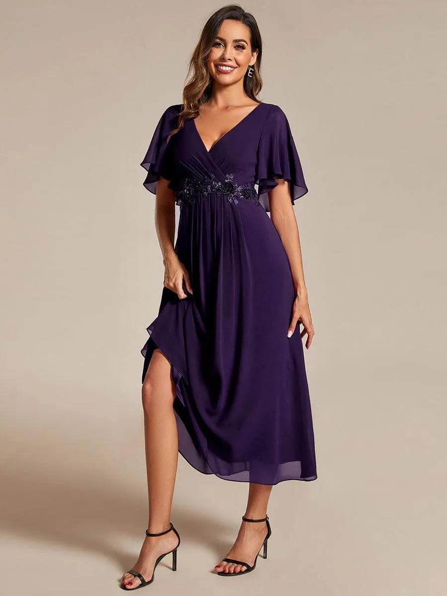 Short Sleeve V Neck Knee Length Mother of the Bride Dress