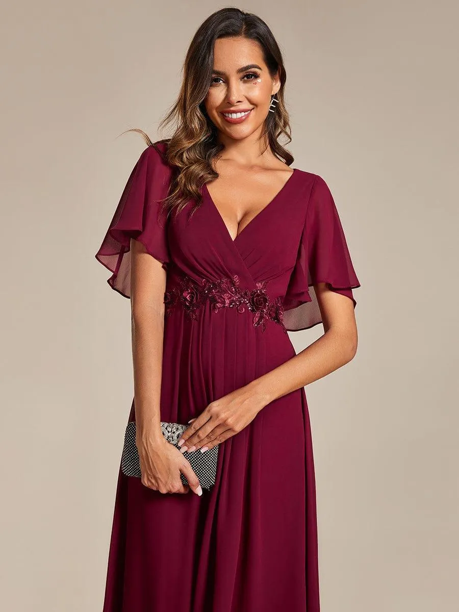 Short Sleeve V Neck Knee Length Mother of the Bride Dress