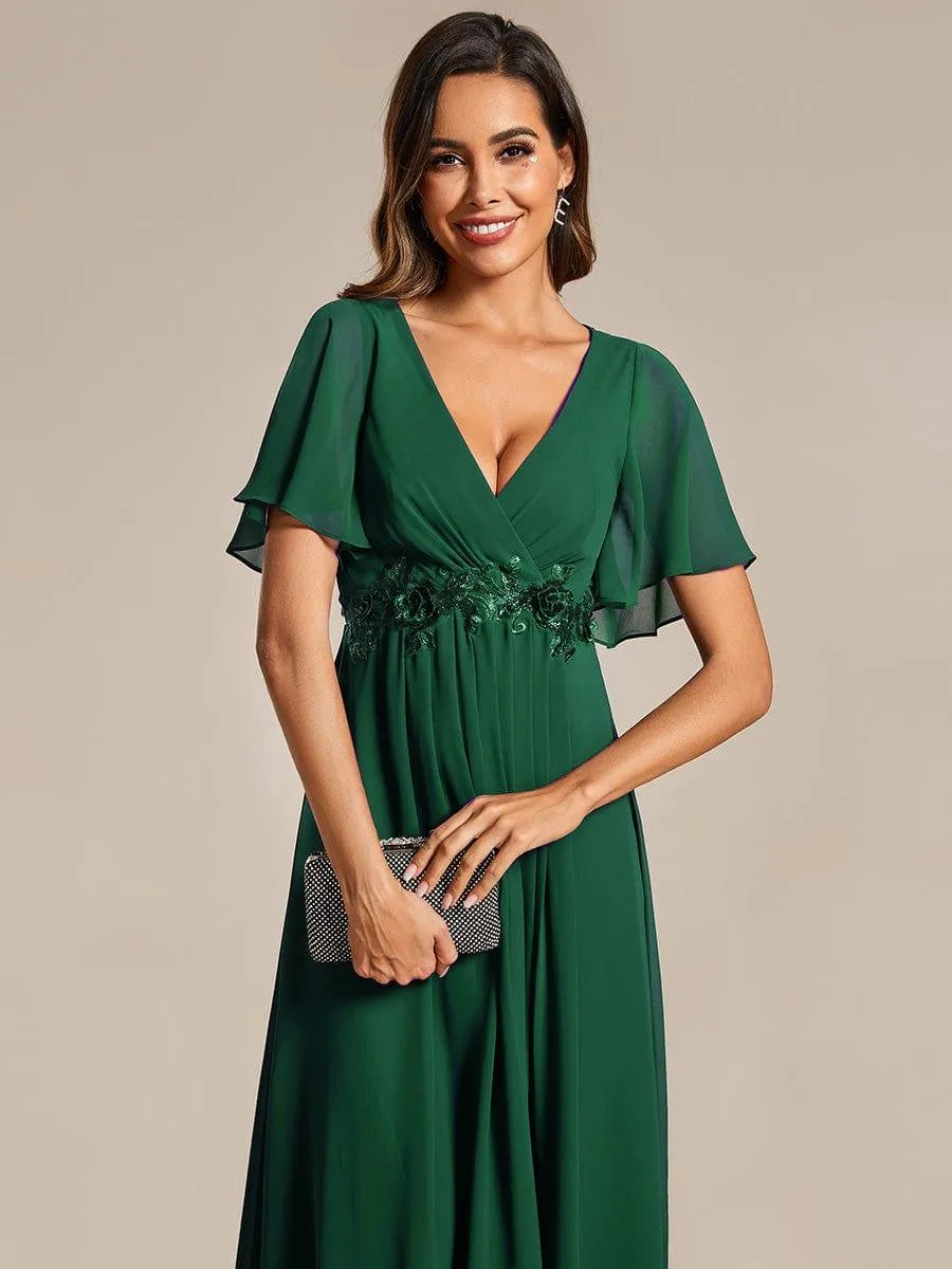 Short Sleeve V Neck Knee Length Mother of the Bride Dress