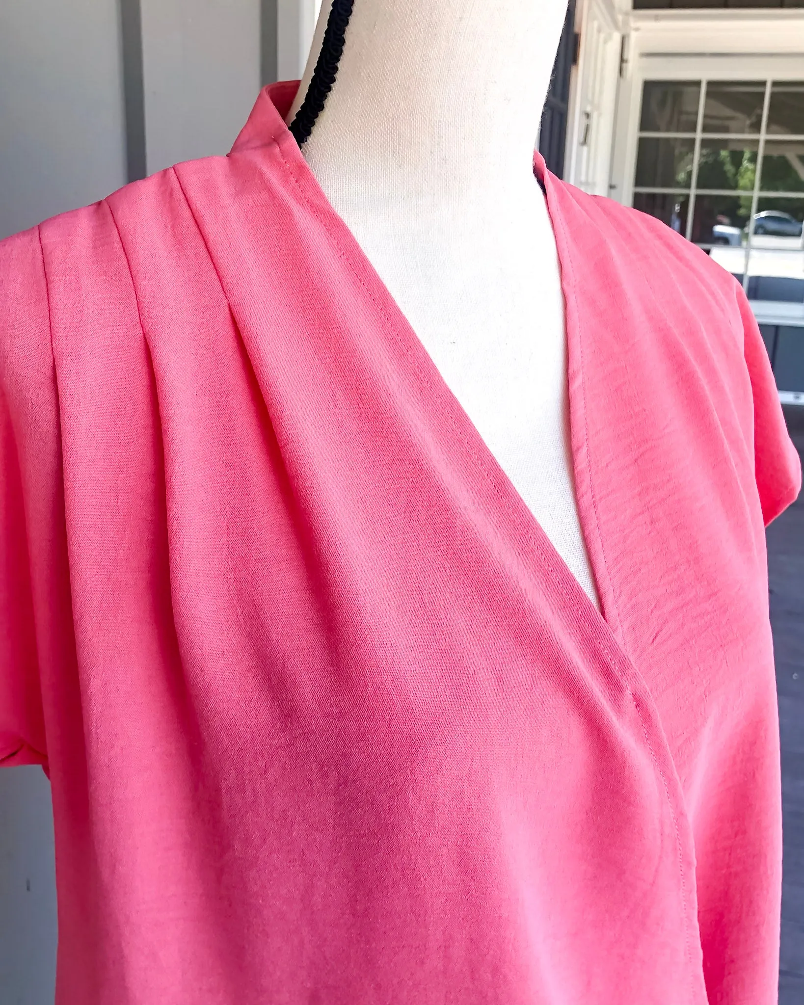 Short Sleeve Wrap Front Solid Top - Coral