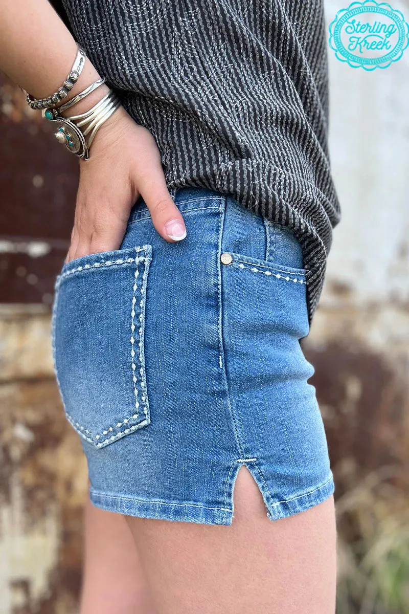 Sterling Kreek Stitched Denim Light Wash Shorts*