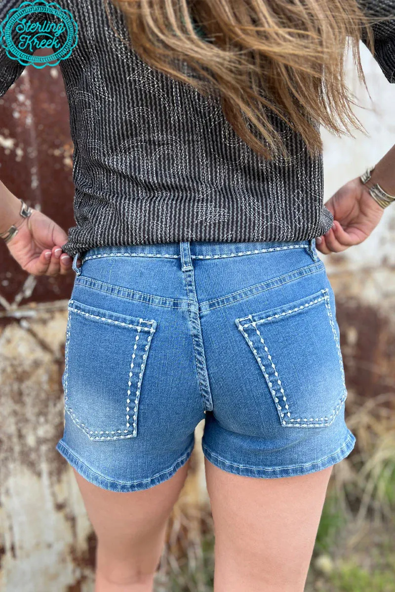 Sterling Kreek Stitched Denim Light Wash Shorts*