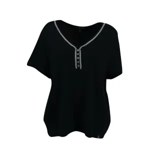 Tommy Hilfiger Women's Plus Size Lace Trim V Neck T Shirt Navy Blue Size 3X