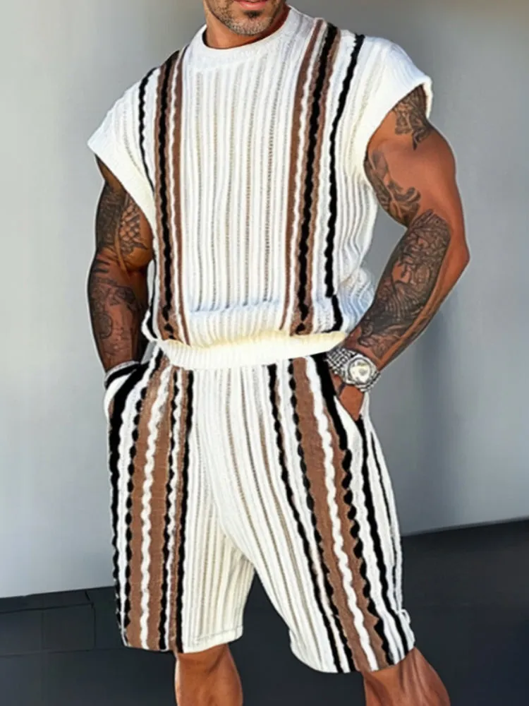 Trendy Stripe Color Block Knit Set