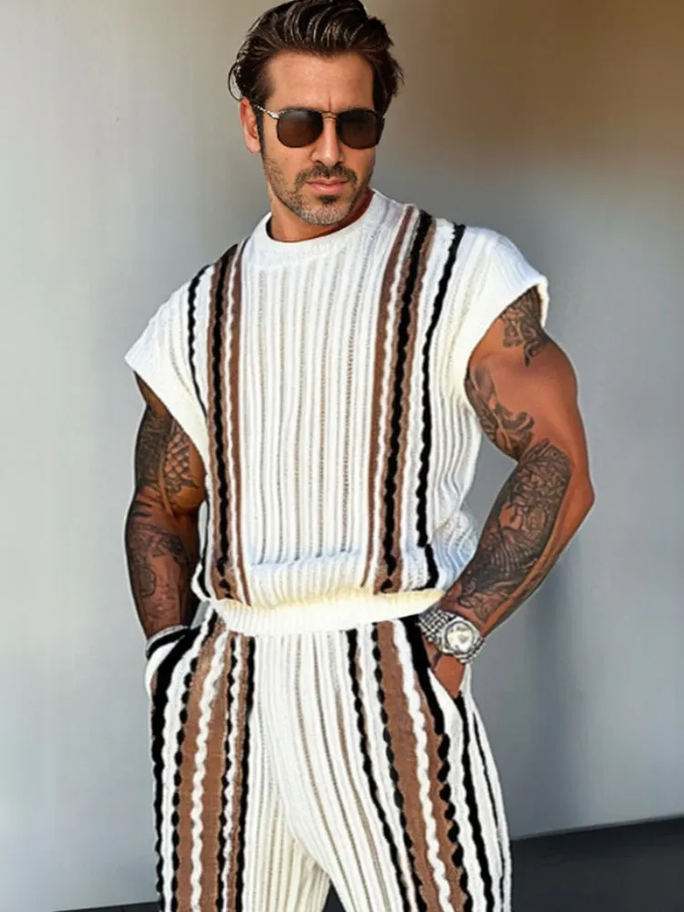 Trendy Stripe Color Block Knit Set