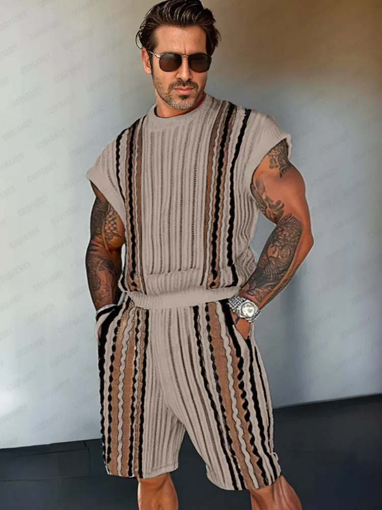 Trendy Stripe Color Block Knit Set