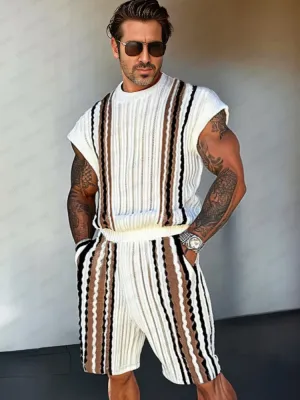 Trendy Stripe Color Block Knit Set