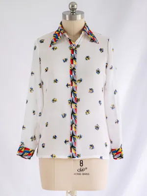 Vintage Chiffon Nautical Print Full Sleeved Blouse