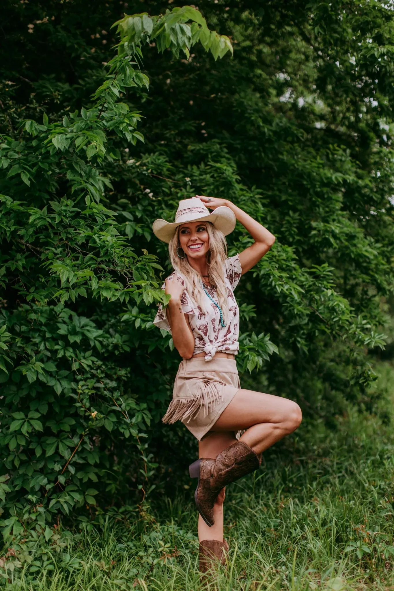 Western Charm Ruffle Sleeves Tee