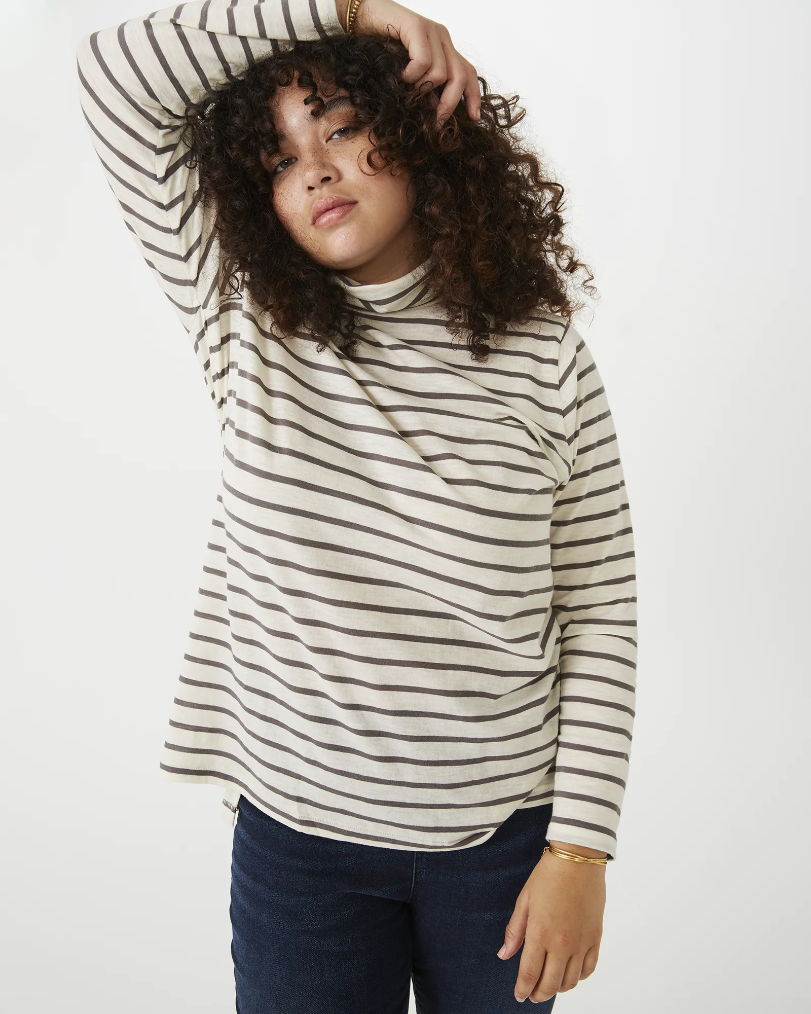 Whisper Cotton Turtleneck | Ivory / Forest Green