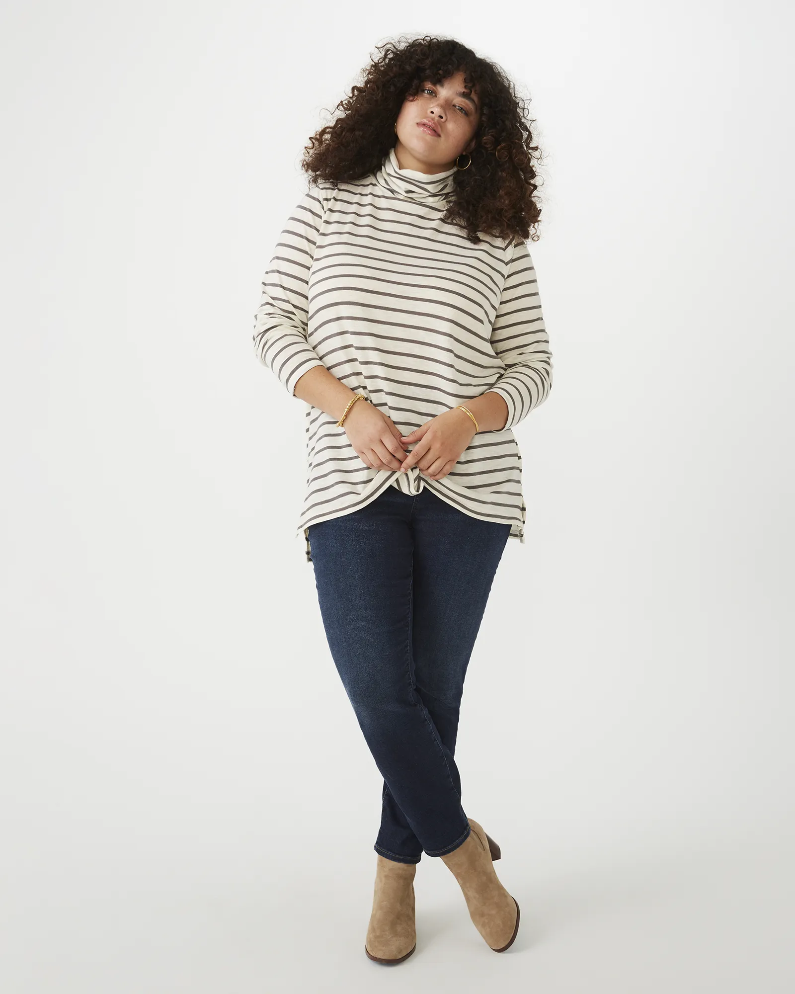Whisper Cotton Turtleneck | Ivory / Forest Green