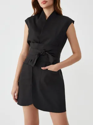 Wrap Sleeveless Graceful Belted Short Dress