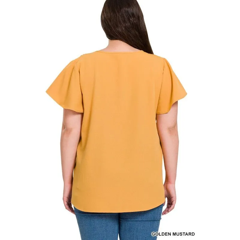 ZENANA Plus-size Woven Flutter Sleeves Top